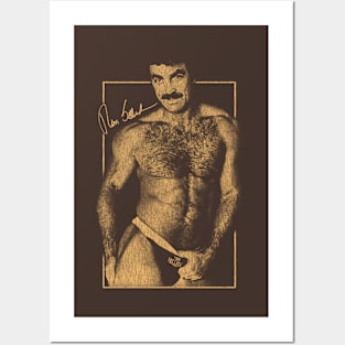 Tom Selleck 80s aesthetic Vintage Look Brown Posters and Art